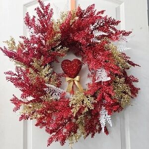 Festive Red and Gold Holiday Wreath
